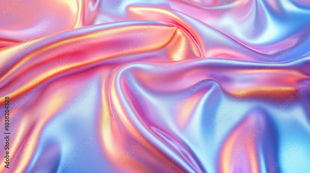Poster holographic iridescent wrinkled foil fabric texture background shimmering in different colors