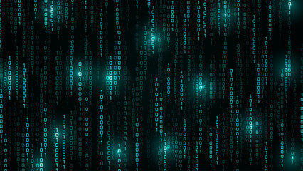 Matrix vector digital code rain in a Matrix inspired futuristic style. Light Effect matrix background. High-tech backdrop with glowing binary characters
