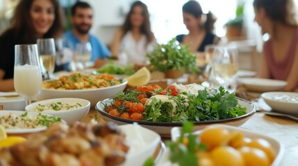 Obraz premium Family Gathering with Fresh Ingredients and Meals