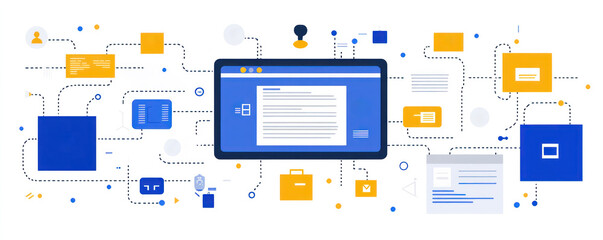 A computer monitor with a lot of icons on it. The icons are all different colors and shapes