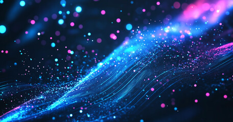 Fototapeta premium Blue abstract technology data wavy lines in holographic style