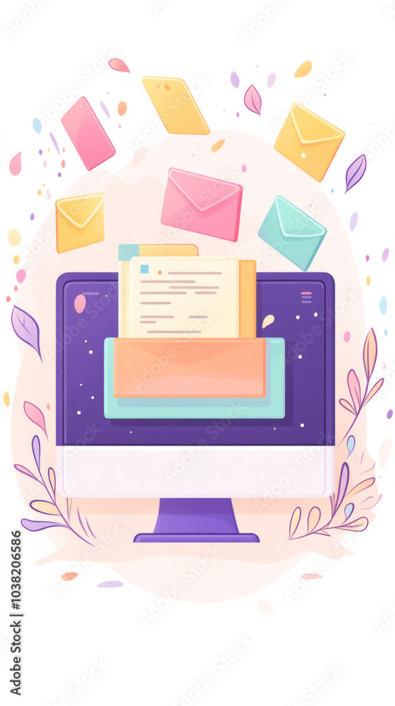 Poster a computer monitor with a colorful envelope on it. the envelope is open and has a message inside. co