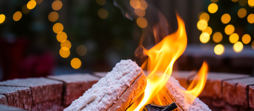 fire blazes a brick fire pit