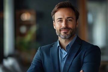 Fototapeta premium Confident Businessman with Gray Beard in Office Setting