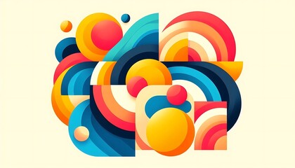 Obraz premium Playful overlapping geometric shapes in vivid primary colors with soft edges, creating fun and balanced abstract composition,generative ai