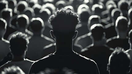 Fototapeta premium A silhouette of a man standing out from a crowd.