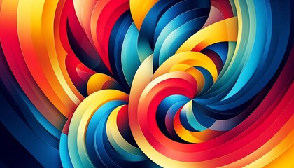 Obraz premium Vibrant overlapping shapes with bright red, blue, and yellow, blended together to form an abstract and harmonious visual symphony,generative ai