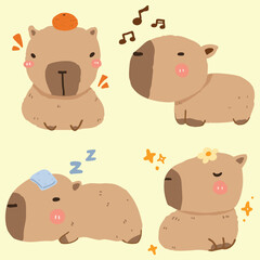 Cute capybara character design illustration isolated 