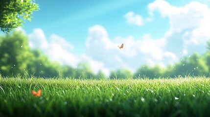 Obraz premium Beautiful blurred background featuring lush green grass gently swaying under a vast blue sky creating a serene and peaceful scene that embodies nature's tranquility perfect for a relaxing view