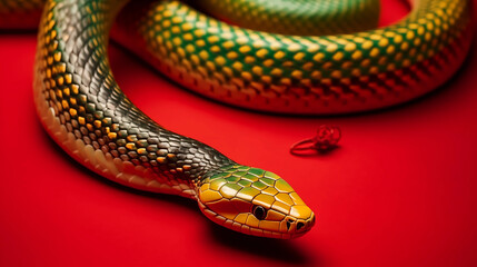 3D snake for 2025 Chinese New Year. Full body, Chinese style, red gold green. Background. Perfect for zodiac, Lunar New Year designs, and premium projects.