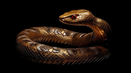 3D gold snake for 2025 Chinese New Year. Full body, Chinese style, black background, with alpha path. Perfect for zodiac, Lunar New Year designs, and premium projects.