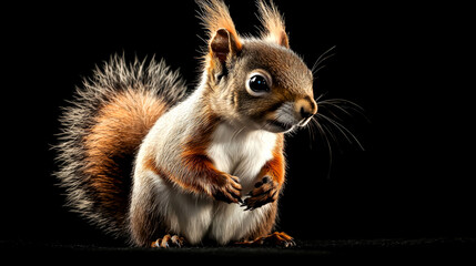 Obraz premium A close-up portrait of a squirrel with a black background.