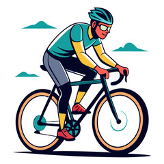Hand-drawn urban cyclist riding a bike in athletic wear through the streets. Perfect for: World Bicycle Day, Urban Streets, Cycling Events