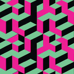 Geometric pattern, pink, blue and black