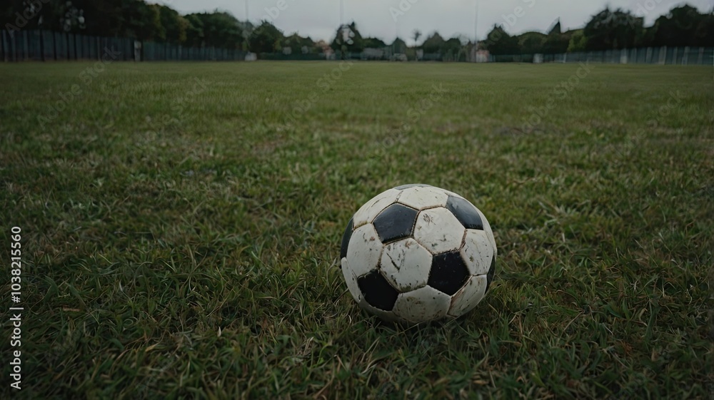 Wall mural arafed soccer ball on the grass of a soccer generative ai