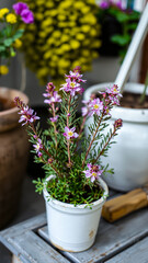 delicate pink flowered plant a white pot