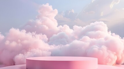 Background podium pink 3d product sky platform display cloud pastel scene render stand. Pink podium stage minimal abstract background beauty Studio pedestal smoke showcase i