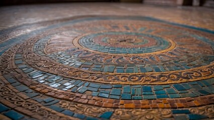Intricate Mosaic Flooring Featuring Vibrant Colors and Detailed Patterns Inside an Ancient Building