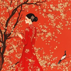 Fototapeta premium Ao Dai** Pattern - A pattern used in Vietnamâ€™s national dress, known for its delicate and beautiful designs.