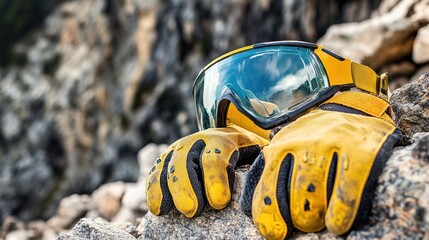 Obraz premium Anti-impact gloves and eyewear for construction environments, designed to withstand heavy use and protect against high-risk hazards such as falling objects and sharp materials