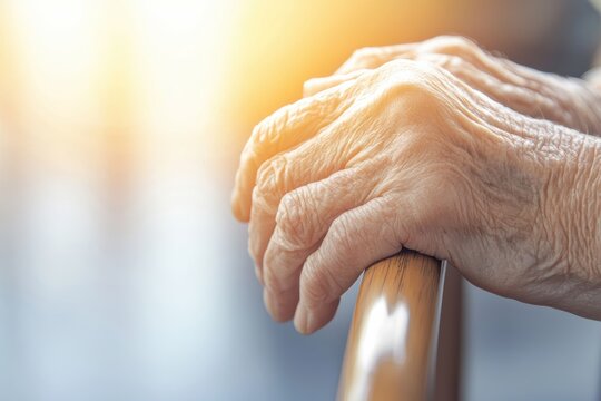 The Gentle Touch A Close-Up of Aging Hands Resting on a Supportive Surface