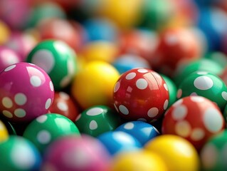 Colorful Bouncing Balls in a Playful Arrangement A Close-Up Exploration of Fun and Leisure