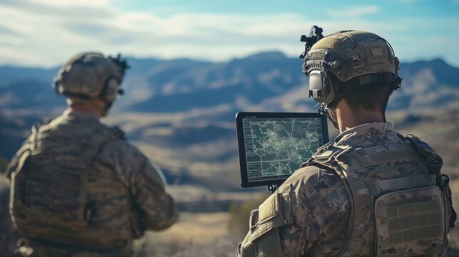 Military Territory Scanning with AR, using augmented reality to analyze and scan enemy-controlled regions. The technology helps pinpoint threats and gather intelligence for strategic planning - Powered by Adobe