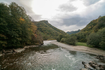 Malaya Laba Mountain River in autumn, Psebai, Russia.