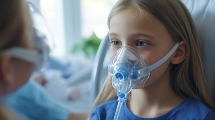 Respiratory therapy for asthma and COPD using a nebulizer and mask, illustrating the ease and comfort of the treatment process for managing breathing disorders in a clinical setting