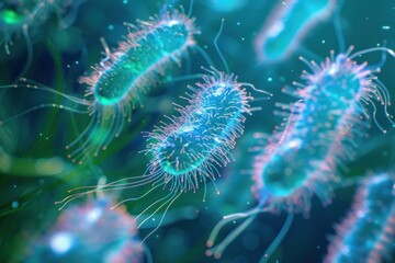 3d illustration of bacteria escherichia coli or e.Coli, bacteria which are commonly found in the lower intestine of warm blooded organisms