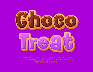 Vector tasty badge Choco Treat. Cake style Font. Sweet Donut Alphabet Letters and Numbers set