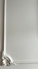 Elegant white plaster molding detail on a wall, showcasing classic decorative art perfect for interiors with a vintage or classical theme