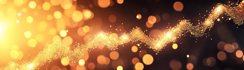 Golden glittery lights on a dark background, creating a magical atmosphere.