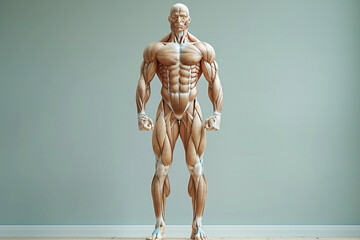 Detailed representation of human muscle structure in a full growth stance indoors