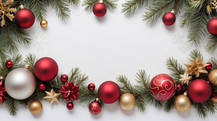 Holiday Ornament Border with Pine Branches