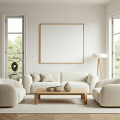 Fototapeta premium Minimalist loft modern living room with sofa, mockup frame 