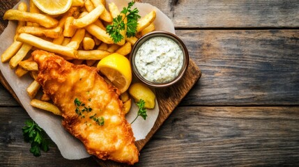 Rustic Fish and Chips with Tartar Sauce and Lemon