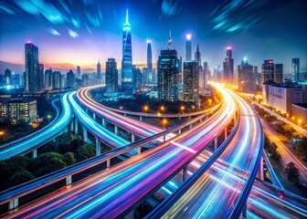 Fototapeta premium Dynamic Aerial View of Digital Data Streams and Technology Highways for Futuristic Product Photography