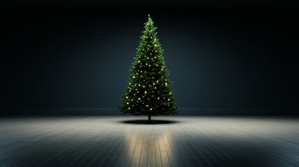 Dark Christmas tree with only a few dim lights and sparse decorations, standing in an empty room, reflecting a somber holiday mood 