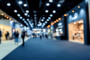 Abstract blurred people in event exhibition showroom. Business convention trade show or job fair. Business concept background