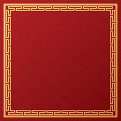 Abstract square frame illustration Chinese style on red background have blank space. Chinese New Year greeting card template.