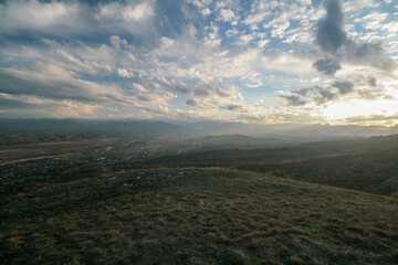 Foothills of the Caucasus at sunset, Psebai, Russia.