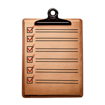 recommend clip art: Brown clipboard with checklist and check marks on a white background. transparent background