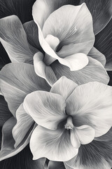 dual blooms in monochrome with detailed vein patterns exuding elegance and intricate natural beauty