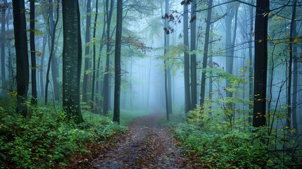 Obraz premium A misty forest path.