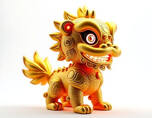 3d gold Chinese new year dragon figurine isolated on white background, Chinese New Year concept