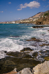 Obraz premium Rocky coastline near Benalmadina in Southern Spain