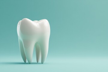 3d rendered tooth stands out against a light blue backdrop, showcasing its smooth surface and anatomical details, symbolizing dental health and hygiene in a clean presentation