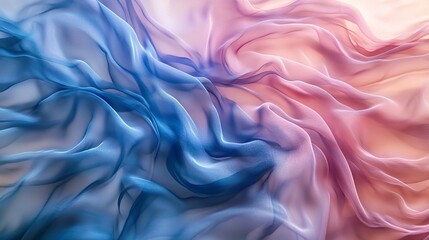 Fototapeta premium Flowing translucent waves, pastel hues of blue and pink, fluidity, softness