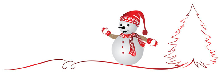 illustration of snowman and christmas tree